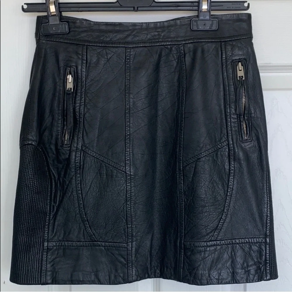 All Saints Biker 100% leather edgy skirt mini New with tags US 0